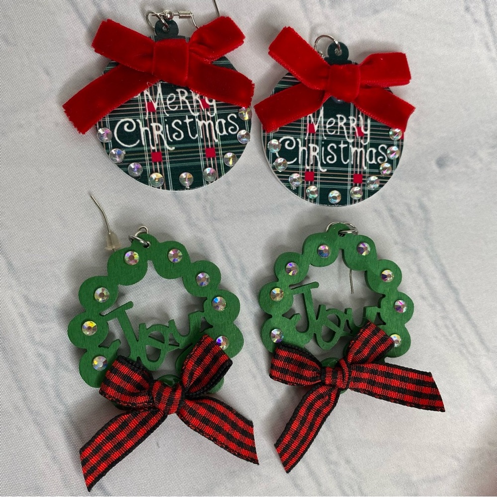 Christmas Xmas Festive Holiday Drop Dangle Earrings - 2 sets